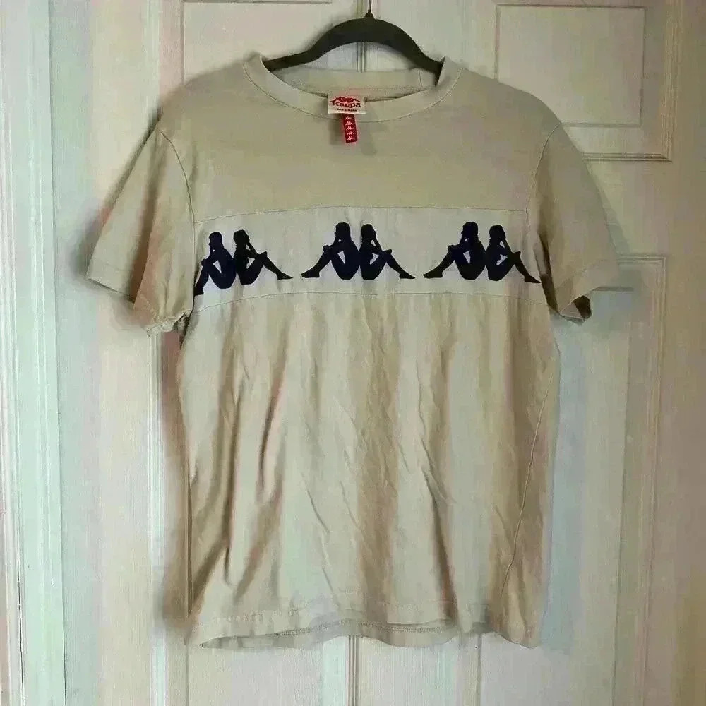 Kappa Logo T-Shirt Tan With Blue Logo Size Medium
